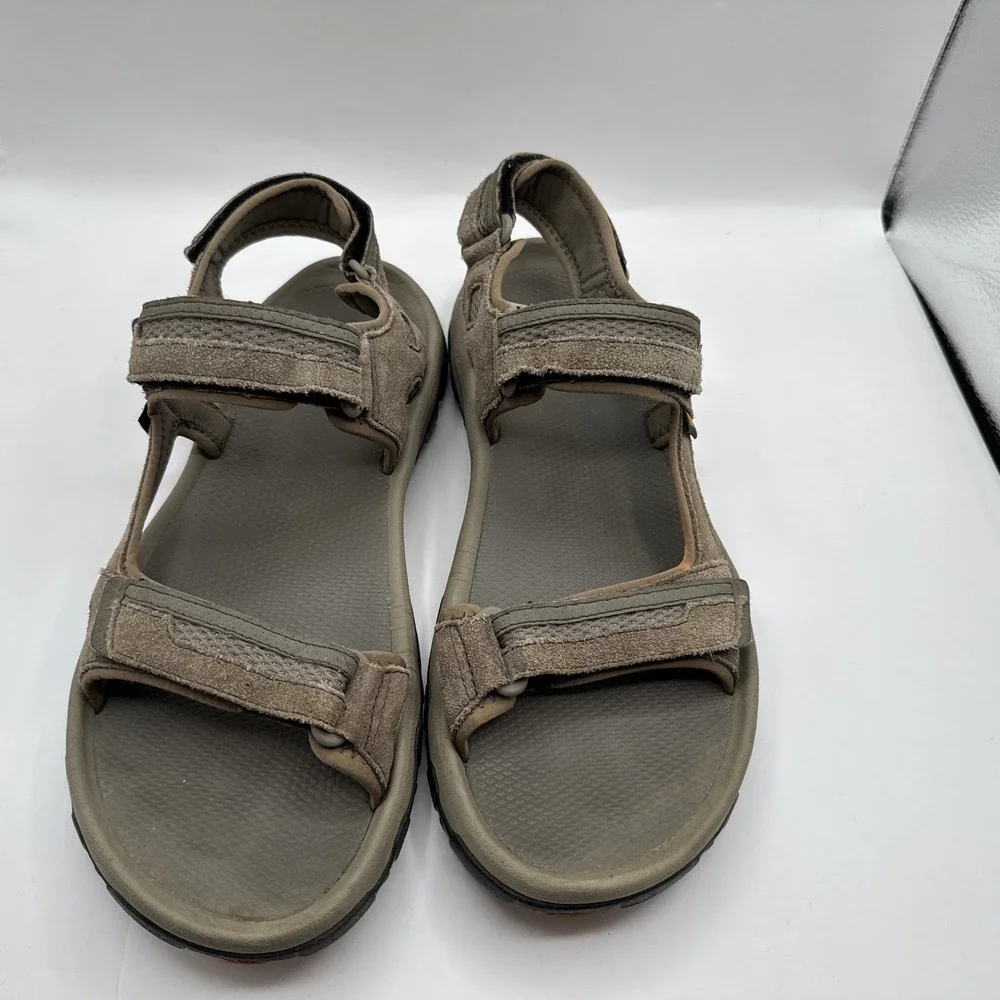 Teva Hudson Sandals Mens Sz 13 Suede Leather Green Gray 3 Adj  Straps Hiking‎